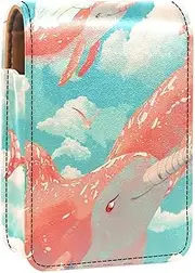 Lipstick Case,Leather Lip Gloss Lipstick Organizer with Mirror,Mini Lipstick Holder Bag,Elf Girl Cloud Whale
