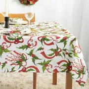 Christmas Holly Berries & Ribbon Tablecloth Rectangle 52x70 NEW