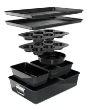 Nutrichef Black 8pc Stackable Carbon Steel Bakeware Set