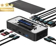 USB C Docking Station 13-in-1 3 Monitors SSD Enclosure 4K HDMI DP 100W PD