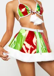 [J Valentine] Fur Trimmed Vinyl Pinwheel Skirt