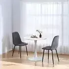 DEJINBU 3pcs Dining Set 1x80CM White Tulip Table 2xGrey Velvet Dining Chair