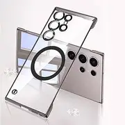 [RUNGOS] for Samsung S22 Ultra Case MagSafe, with Camera Lens Protector (Bare Metal Feel) [Strong Magnetic] [Borderless Slim] Samsung Galaxy S22 Ultra Case Magnetic Cover Shockproof, Crystal Clear Black