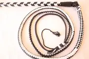 6 Ft Double Belly Stock whip,12 Plaited Genuine Leather, White & Black Stockwhip