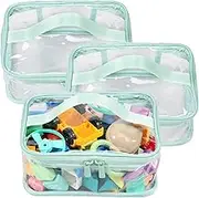 3 Pcs Toy Storage Bags, Clear PVC Toy Organizing Bags with Zipper and Handle, Waterproof Bags for Building Blocks, Board Games and Small Toys