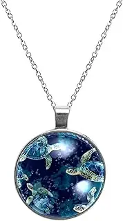 [Diusye] Necklaces for Women, Swim Sea Turtles Print Stainless Steel Pendant Necklace Jewelry Birthday Anniversary Wife Girls Friends Gift