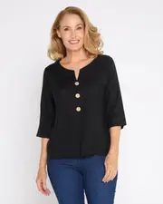 Mahri Linen Top - Black
