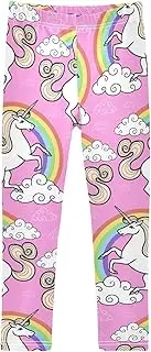 [Joisal] Blue Grey Flower Silhouette Girls Pants, Suitable for Girl Athletic Leggings, Little Girls Leggings, 4t Girls Leggings, Unicorn Rainbow Pattern, 7-8 Years
