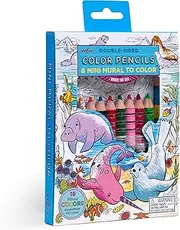 eeBoo: Biggies Color Pencils: Under The Seas - 8 Double-Sided Chunky Pencils & Mini Ocean Coloring Mural, Shiny Foil Accents, Sharpener, Kids Age 3+