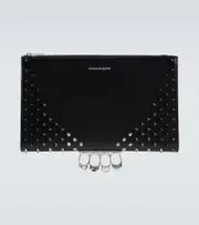 [McQueen] McQueen Four-Ring embellished leather clutch