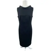 Talbots Italian Wool Flannel Sheath Midi Dress Mad Men Retro Black Size 8 NEW