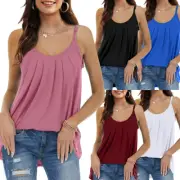 Women Camisole Built in Bra Flowy Tank Top Loose Fit Pleated Vest With Shelf Bra