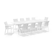 Tahitian 3m Aluminium Dining Table with 10 Patonga Dining Chairs White