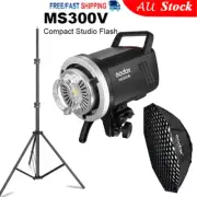 Godox MS300V Compact Studio Flash with LED Lamp + 95cm Grid Softbox Light Stand