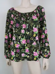 BETSEY JOHNSON Secret Garden Floral Peasant Top Blouse Long Sleeve Multi-Color S