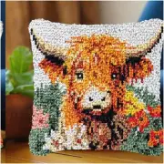 Cozy Cow Crafts: Highland Hook Kit - DIY Pillowcase & Rug Needlework Set for Hom