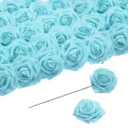25pcs Foam Roses Artificial Flower Fake Roses with Stems, Light Blue