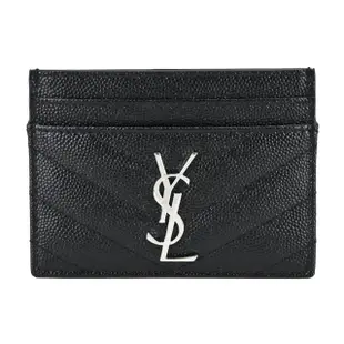 【YSL】MONOGRAM系列V字縫線魚子醬牛皮名片夾(任選)