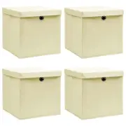 Cream Fabric Storage Boxes with Lid Set of 4 12.6x12.6x12.6 Inches Decorative