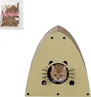 THE LICKER STORE CSR1006A Koko 19" Modern Cardboard Triangle Cat Cave Scratcher with Catnip, Almond