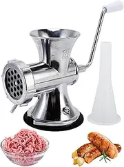 Topyond Manual Meat Grinder, Stainless Steel Hand Grinder for Home Use, Sausage Stuffer Machine With Vacuum Suction Cup, for Beef, Pepper, Silver