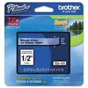 Brother P-Touch TZE131 0.47" x 26.2 ft. Labeling Tape - Black on Clear New
