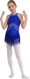 [FEESHOW] Kids Girls Rhinestones Tassel Latin Dance Leotard Dress Jazz Salsa Tango Contemporary Dance Costume