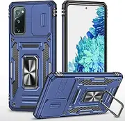 Slide Camera Case for Samsung Galaxy S20 FE / S20 FE 5G,Kickstand with Built-in 360° Rotate Magnetic Ring Stand Shockproof Protective Armor Cover,Navy