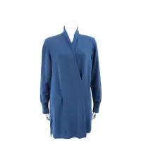 在飛比找Yahoo奇摩購物中心優惠-Andre Maurice 深藍羊毛長版針織罩衫 外套