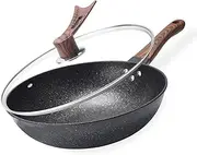 Granite Nonstick Frying Pan with Glass Lid – PFOA-Free Healthy Omelet Skillet, Induction Compatible Stone Coated Cooking Pan for Kitchen,12.6IN,(with lid)
