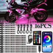 16x RGB bluetooth Motorcycle LED Light Under Glow Neon Strip APP Control Kit