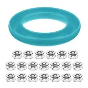 Silicone Bobbin Ring Holder and 20 Plastic Bobbins Set, Light Blue & Black
