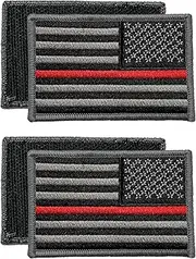 [Templar Armoury] (2-Pack) USA American Flag Patch 3 x 2 Fire Dept - Embroidered - Hook and Loop - United States of America - Uniform - US Flag Patch - Black and Silver with Red Line (Right Side)
