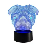 3D Illusion Cute Pug Dog 7Colors Changing LED Night Light Table Desk Lamp Deco r