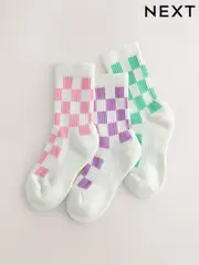 White, Pink, Purple and Green 3 Pack Cotton Rich Checkerboard Cushioned Sole Ankle Socks (E99467) | $12 - $16