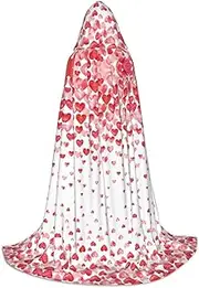 SKKNT Falling Red Hearts Print Halloween Hooded Cloak Full Length Cape With Hood For Men And Women For Carnival