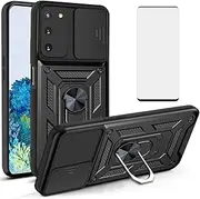 [Asuwish] Phone Case for Samsung Galaxy S20 Glaxay S 20 5G UW 6.2 inch with Slide Camera Cover and Tempered Glass Screen Protector Hard Stand Ring Holder Hybrid Cell Accessories Gaxaly 20S G5 Men Black