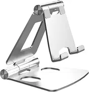 Z20 Adjustable Cell Phone Stand Fully Foldable Desktop Phone Holder Al Num Alloy 270°Rotatable Cradle Portable Dock Compatible with Phones Tablets for Desk Bedside Silver