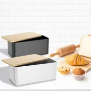 Bread Box with Bamboo Lid Usable as Cutting Board Metal Bread Bin xiFHz