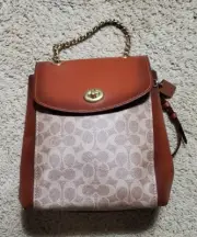 COACH Signature Parker Rust 38585 Women's Coated Canvas, Leather Backpack New
