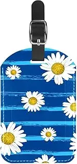 [WOSHJIUK] Luggage Tags,2 Pack Labels Suitcase Tags,Blue sea Stripe White Daisies,Luggage Tags Privacy Protection Travel Bag Tag