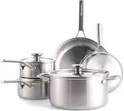 Merten & Storck Tri-Ply Stainless Steel Induction 8 Piece Cookware Pots and Pans Set, Multi Clad, Oven Safe, Silver