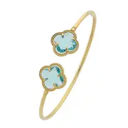 9kt Yellow Gold 4 Leaf Clover Blue Stone Cuff Bangle