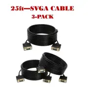 3-Pack- 25ft SVGA Male/Male Cable- PC Monitor Projector HDTV- High-Quality Cord