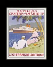 1920 Antilles, Central America, Compagnie Generale Transatlantique - 11x14 Mat