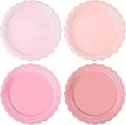 WNINK 48 Pcs Pink Paper Plates Gradient Pink Party Plates 7”Disposable Scalloped Dessert Plates for Birthday Wedding Bridal Engagement Baby Shower Party Supplies Dessert Tableware