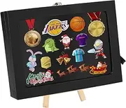 [Homakover] Dustproof Pin Display Case PU Leather 8''x6'' Pin Display Board Shadow Box Frame with Hooks and Wood Frame For Enamel Pin, Military Medals, Jewelry Pins, Pin Badge Collection, Rings, Necklaces (Black)