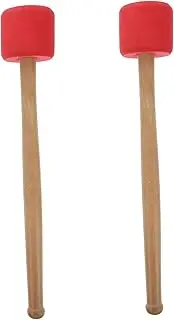 Kisangel 2pcs Red Drum Mallet Sticks with Wood Handle for Bass Drum Timpani and Marching Band Percussion Accessories