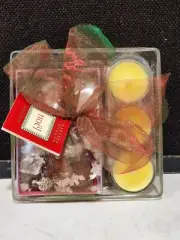 NEW Crabtree Evelyn Glass CANDLESCAPE Bowl 3 Votive Candles Beads READ