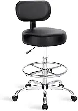 Superjare Drafting Chair with Back, Adjustable Foot Rest Swivel Stool, Multi-Purpose Office Desk Chair, Thick Seat Cushion for Home Bar Kitchen Shop - Black